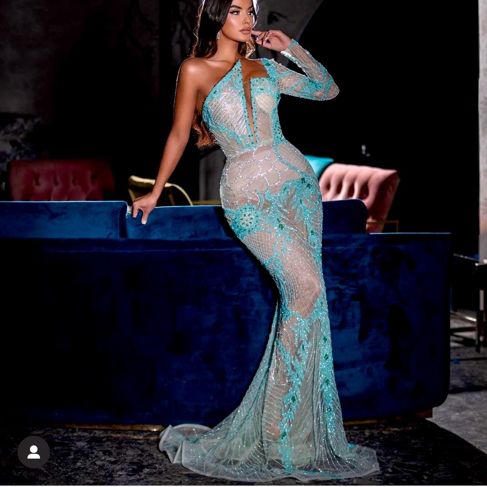 Fully beaded one shoulder mermaid dress